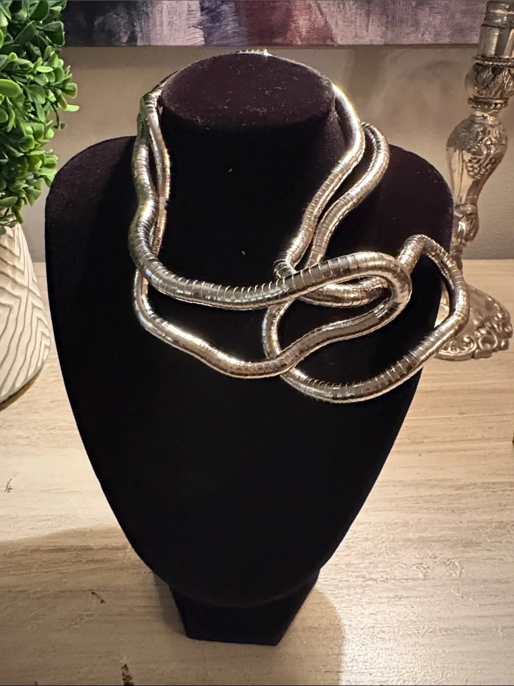 Multi-Strand Sculptural Silver Snake Chain Necklace. Art Deco - Picture 5 of 5